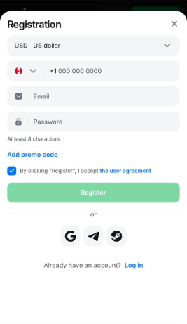 1win Casino qeydiyyat forması