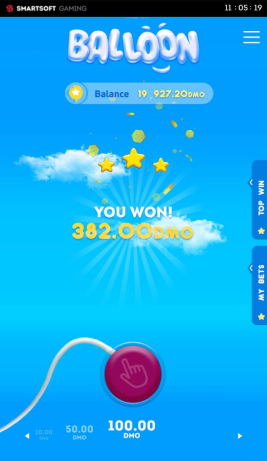 Выигрыш в игре Balloon